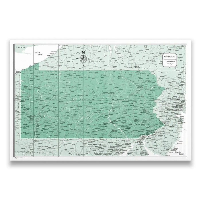 Push Pin Pennsylvania Map (Pin Board/Poster) - Green Color Splash CM Pin Board