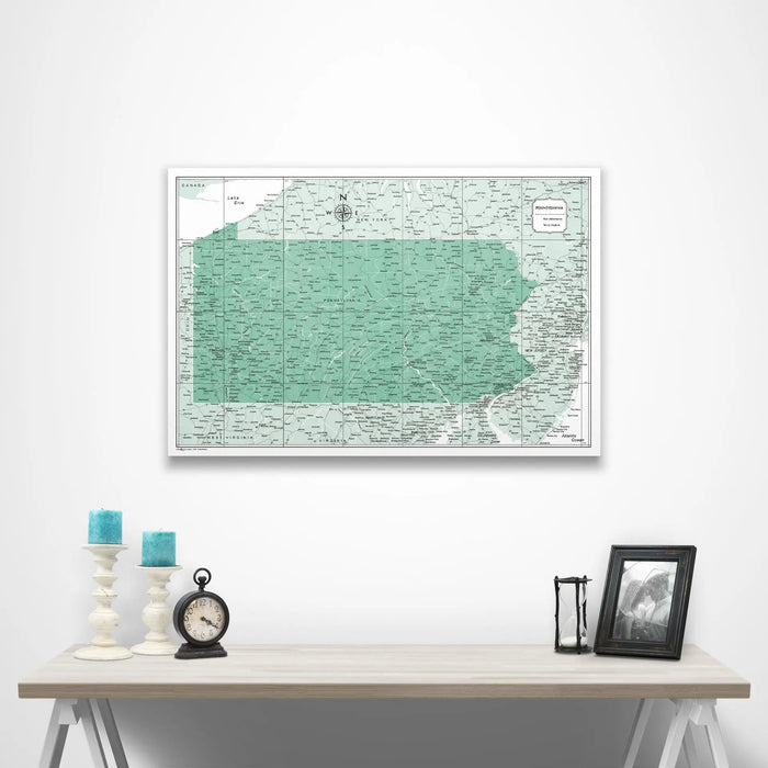 Pennsylvania Map Poster - Green Color Splash CM Poster