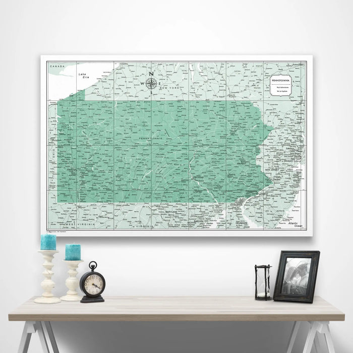 Push Pin Pennsylvania Map (Pin Board/Poster) - Green Color Splash CM Pin Board