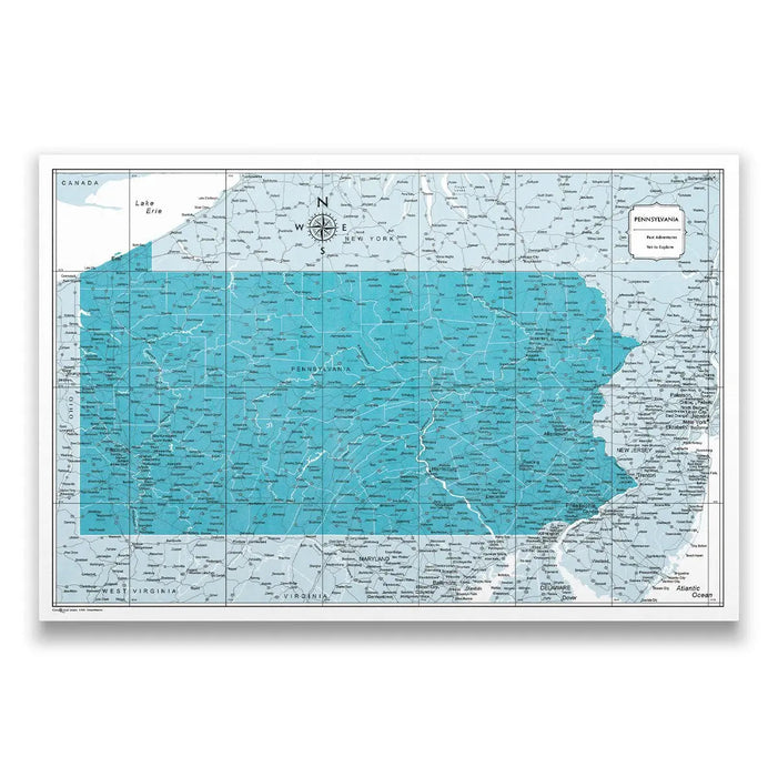Push Pin Pennsylvania Map (Pin Board) - Teal Color Splash CM Pin Board