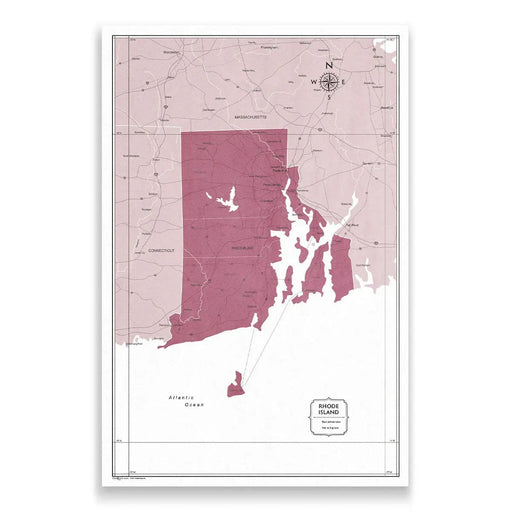 Rhode Island Map Poster - Burgundy Color Splash