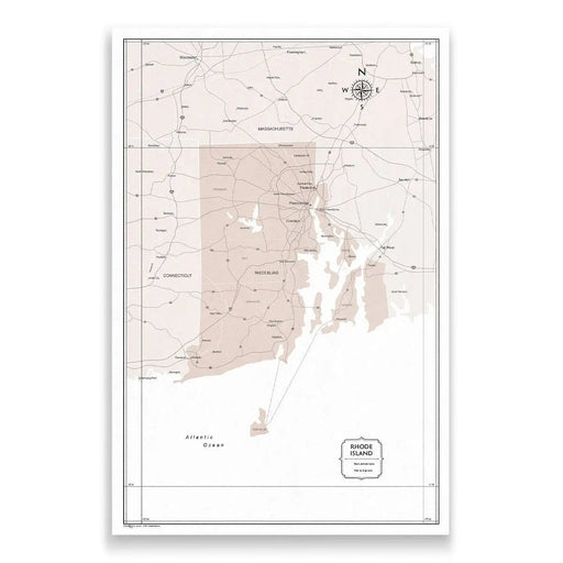 Rhode Island Map Poster - Light Brown Color Splash