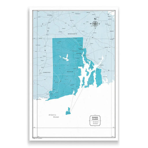 Push Pin Rhode Island Map (Pin Board) - Teal Color Splash CM Pin Board