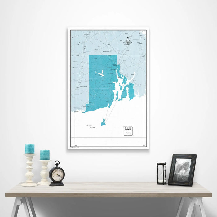 Rhode Island Map Poster - Teal Color Splash CM Poster