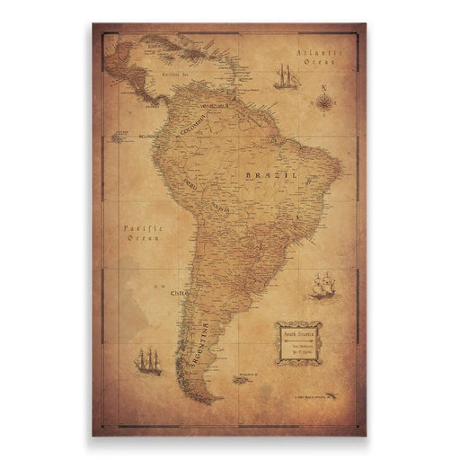 Push Pin South America Map (Pin Board/Poster) - Golden Aged CM Pin Board