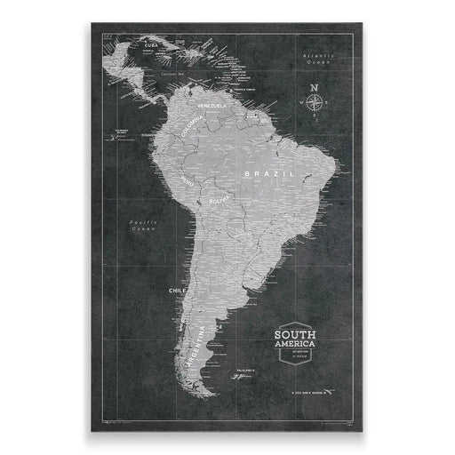 Push Pin South America Map (Pin Board/Poster) - Modern Slate CM Pin Board