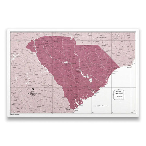 South Carolina Map Poster - Burgundy Color Splash