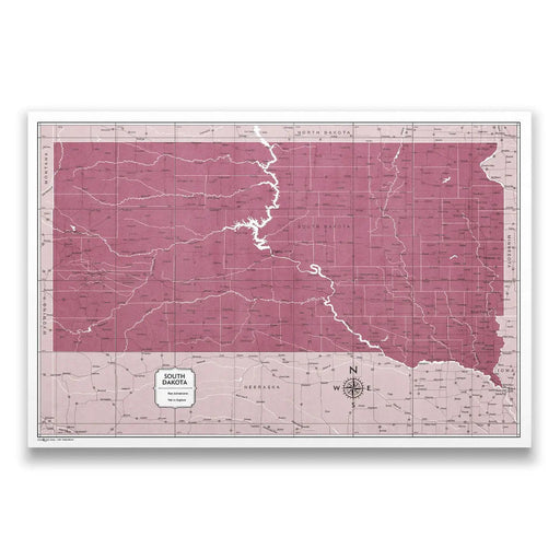 South Dakota Map Poster - Burgundy Color Splash