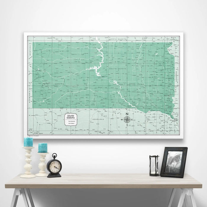 South Dakota Map Poster - Green Color Splash CM Poster
