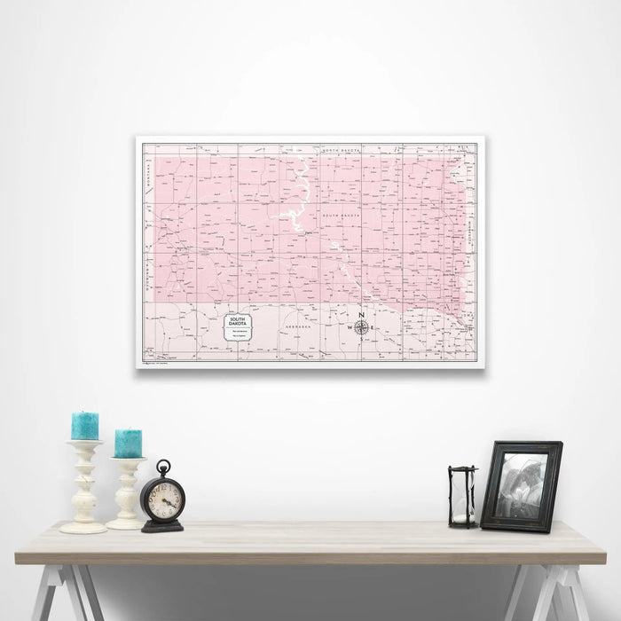 South Dakota Map Poster - Pink Color Splash CM Poster
