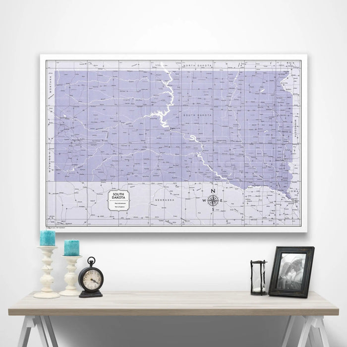 South Dakota Map Poster - Purple Color Splash CM Poster