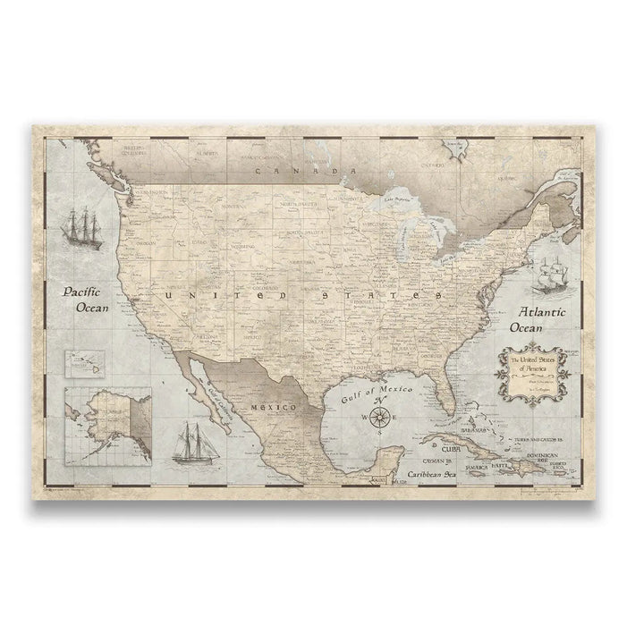 Push Pin USA Map (Pin Board) - Rustic Vintage CM Pin Board