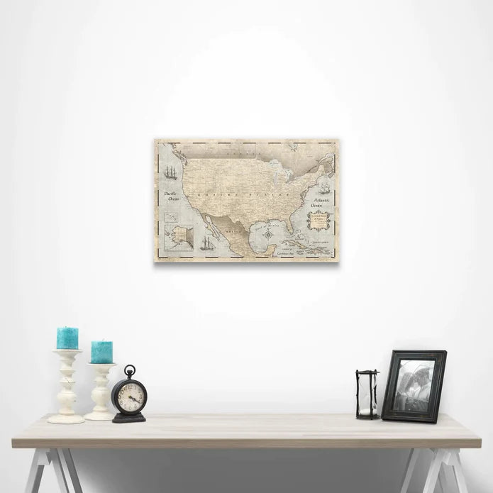 Rustic Vintage - Push Pin USA Map Pin Board  - Overstock Sale!