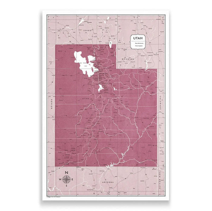 Push Pin Utah Map (Pin Board) - Burgundy Color Splash CM Pin Board