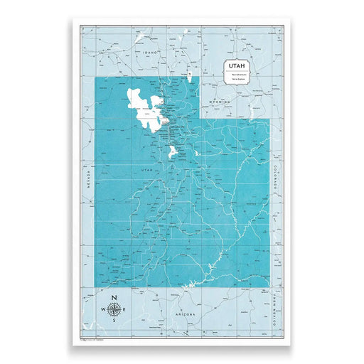 Push Pin Utah Map (Pin Board) - Teal Color Splash CM Pin Board