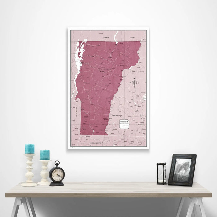 Vermont Map Poster - Burgundy Color Splash CM Poster