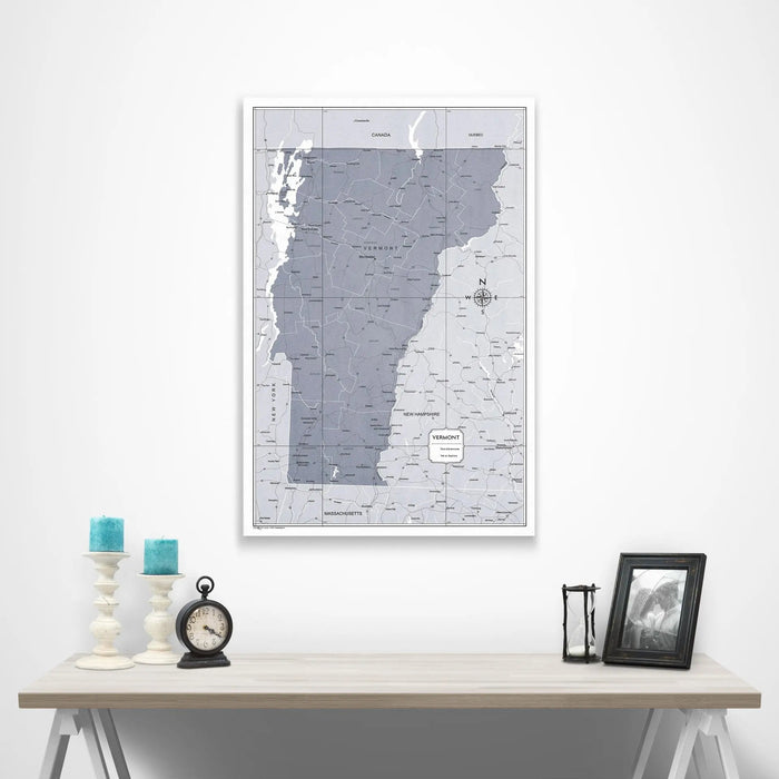 Vermont Map Poster - Dark Gray Color Splash CM Poster