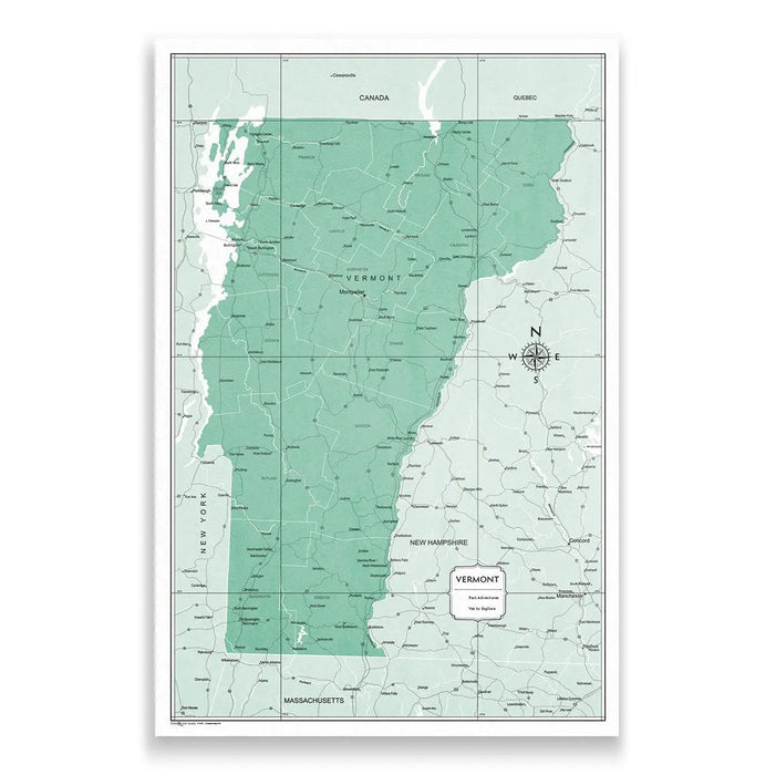 Vermont Map Poster - Green Color Splash CM Poster