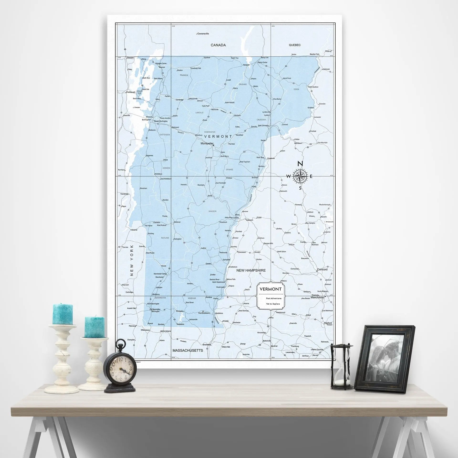 Vermont Map Poster - Light Blue Color Splash - Conquest Maps LLC