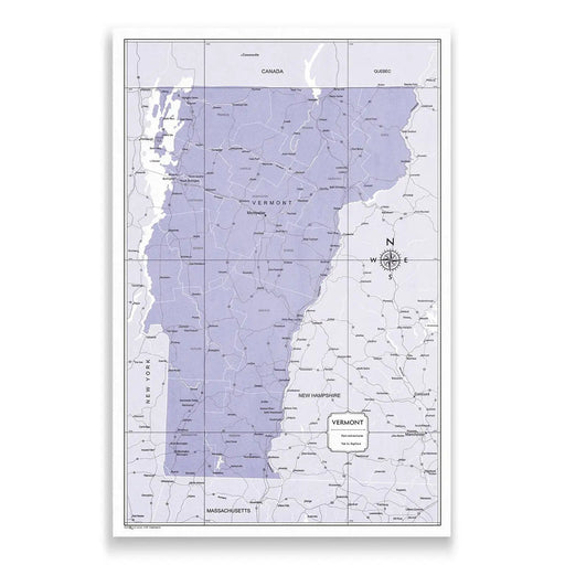 Push Pin Vermont Map (Pin Board) - Purple Color Splash CM Pin Board
