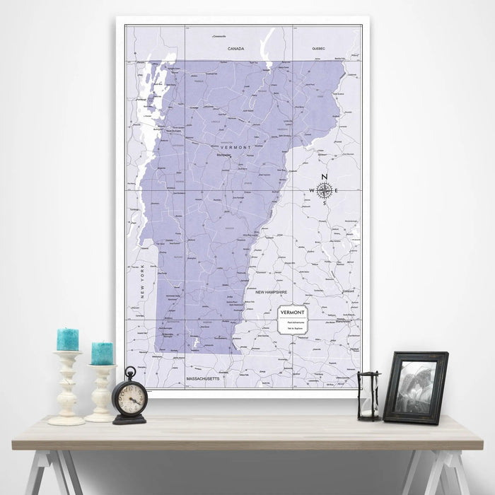 Vermont Map Poster - Purple Color Splash CM Poster