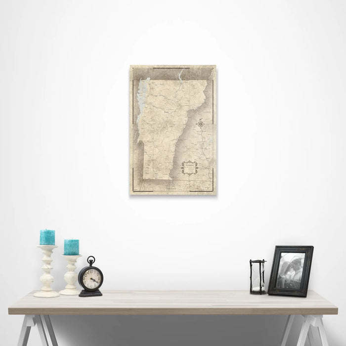 Push Pin Vermont Map (Pin Board/Poster) - Rustic Vintage CM Pin Board