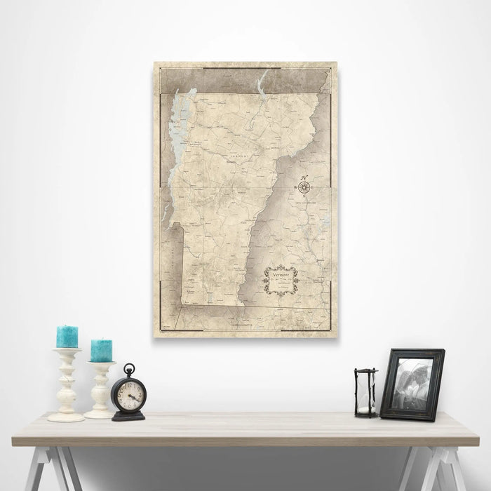 Push Pin Vermont Map (Pin Board/Poster) - Rustic Vintage CM Pin Board