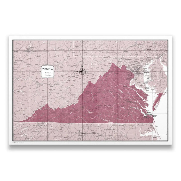 Push Pin Virginia Map (Pin Board) - Burgundy Color Splash CM Pin Board