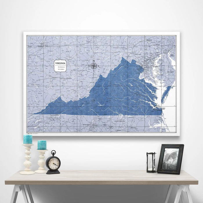 Virginia Map Poster - Navy Color Splash CM Poster