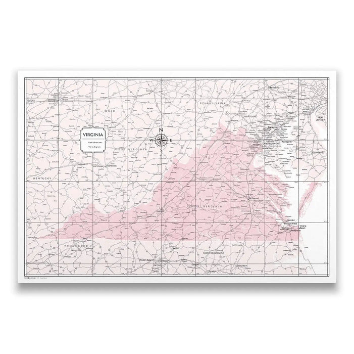 Push Pin Virginia Map (Pin Board) - Pink Color Splash CM Pin Board