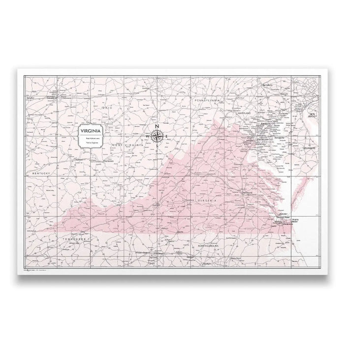 Push Pin Virginia Map (Pin Board/Poster) - Pink Color Splash CM Pin Board