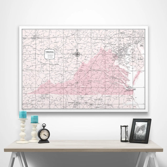 Virginia Map Poster - Pink Color Splash CM Poster