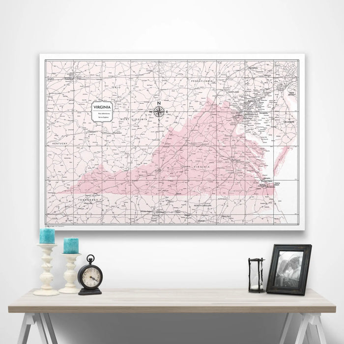 Push Pin Virginia Map (Pin Board/Poster) - Pink Color Splash CM Pin Board