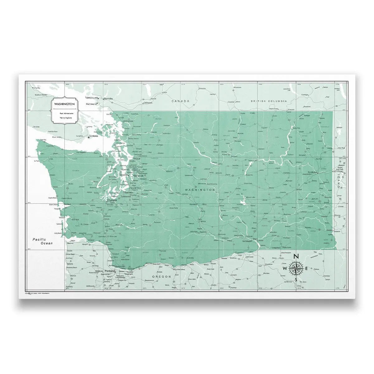 Push Pin Washington Map (Pin Board) - Green Color Splash CM Pin Board