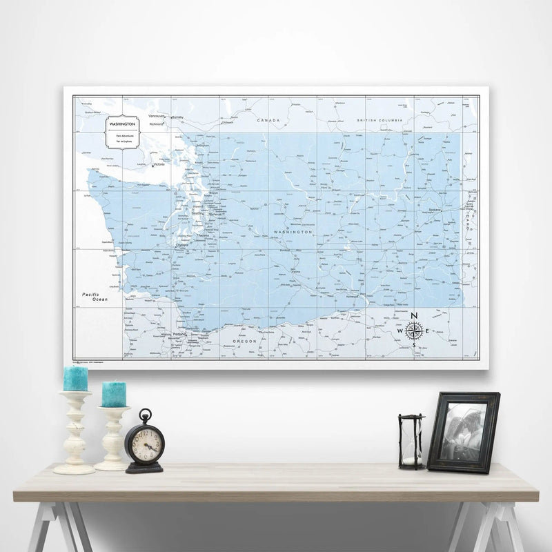 Washington Map Poster - Light Blue Color Splash - Conquest Maps LLC