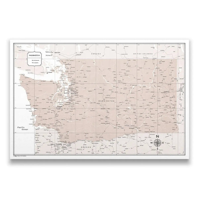 Push Pin Washington Map (Pin Board) - Light Brown Color Splash CM Pin Board