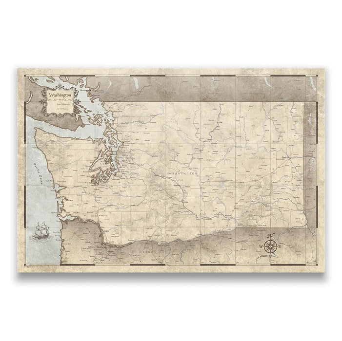 Push Pin Washington Map (Pin Board) - Rustic Vintage CM Pin Board