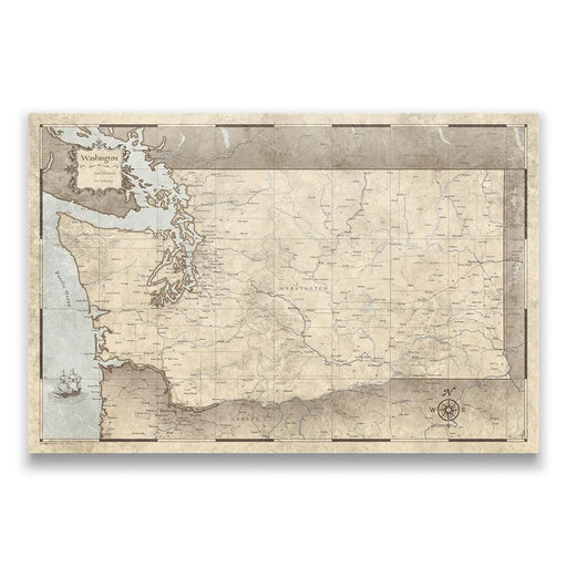 Washington Map Poster - Rustic Vintage