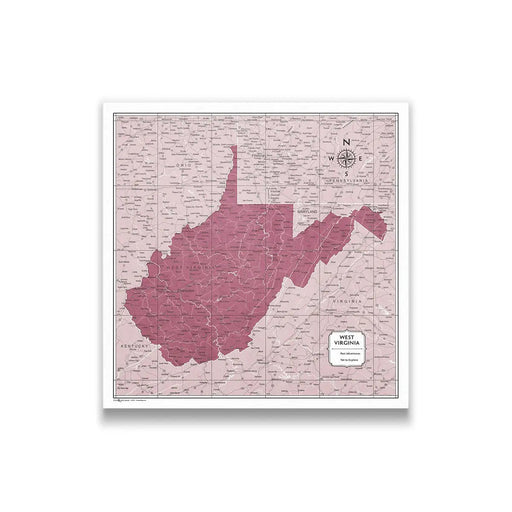 West Virginia Map Poster - Burgundy Color Splash