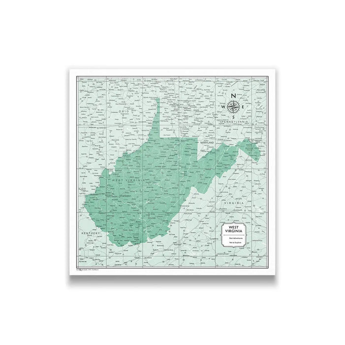 Push Pin West Virginia Map (Pin Board/Poster) - Green Color Splash CM Pin Board