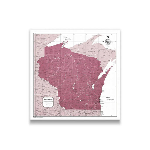 Push Pin Wisconsin Map (Pin Board) - Burgundy Color Splash CM Pin Board