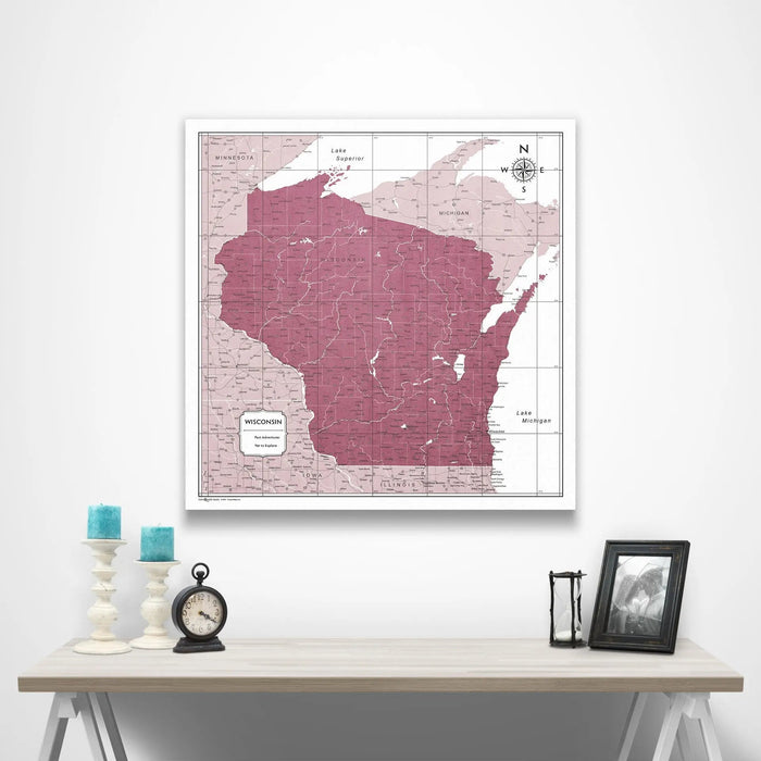 Wisconsin Map Poster - Burgundy Color Splash CM Poster