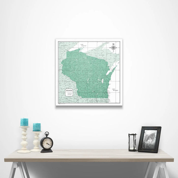 Wisconsin Map Poster - Green Color Splash CM Poster