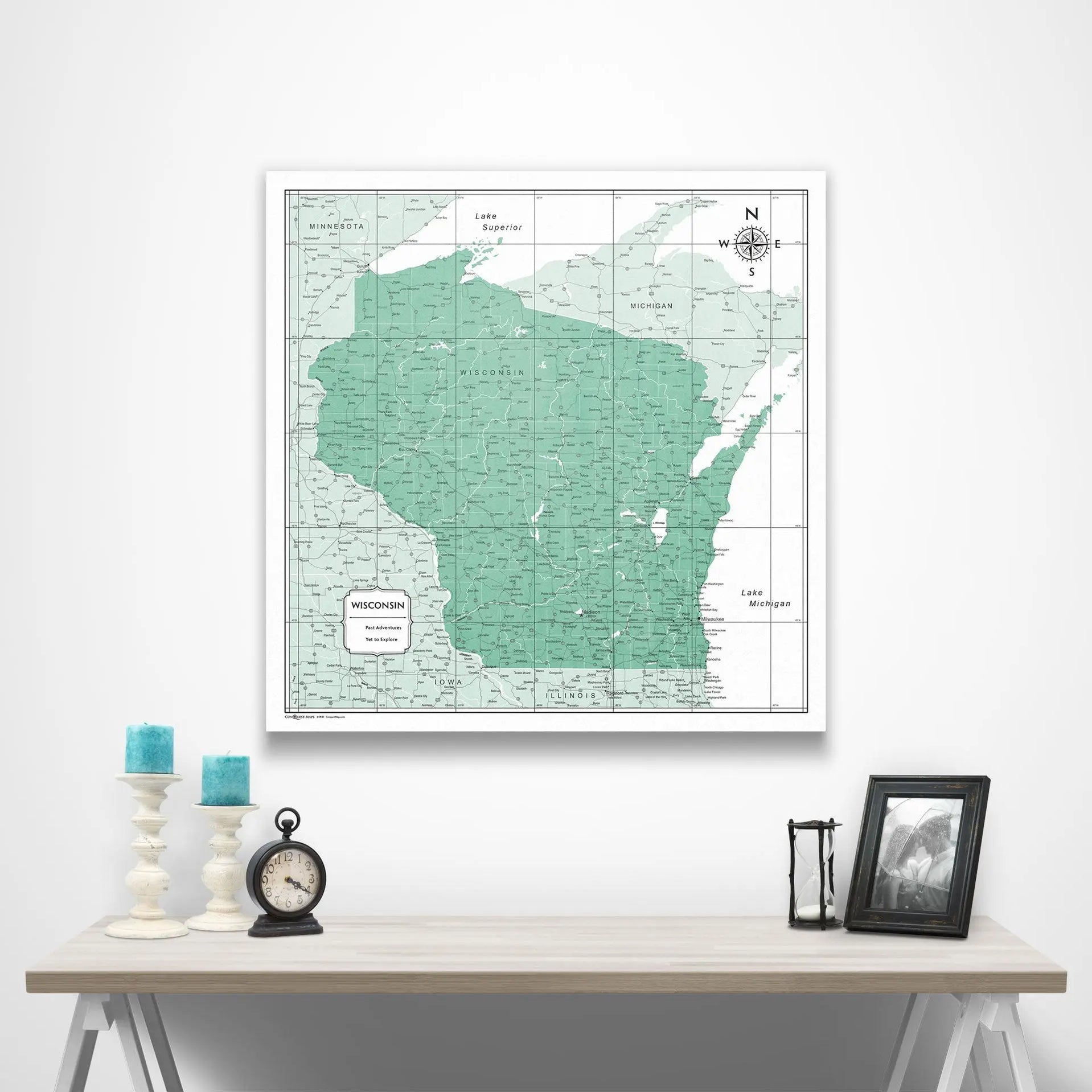 Wisconsin Map Pin Push Pin Wisconsin Map (Pin Board/Poster) - Green Color Splash ...
