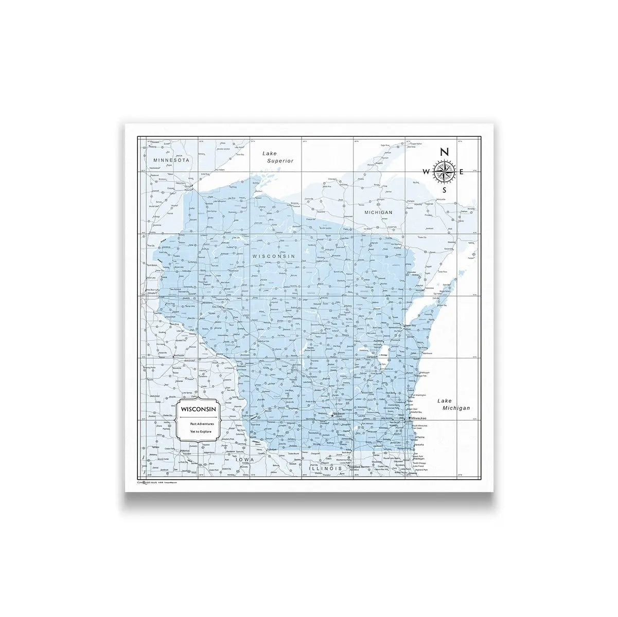 Push Pin Wisconsin Map (Pin Board) - Light Blue Color Splash - Conquest ...