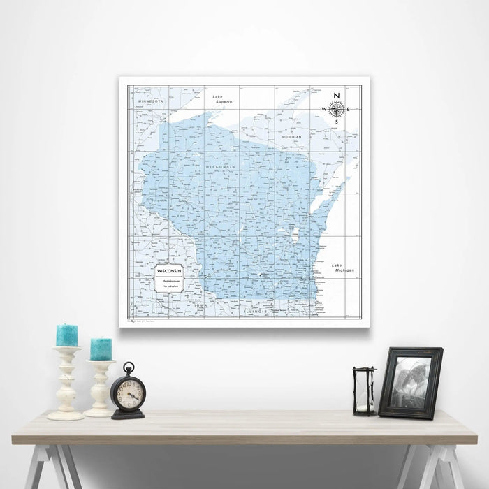 Wisconsin Map Poster - Light Blue Color Splash CM Poster