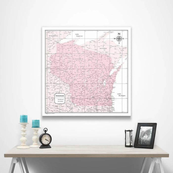 Wisconsin Map Poster - Pink Color Splash - Conquest Maps LLC