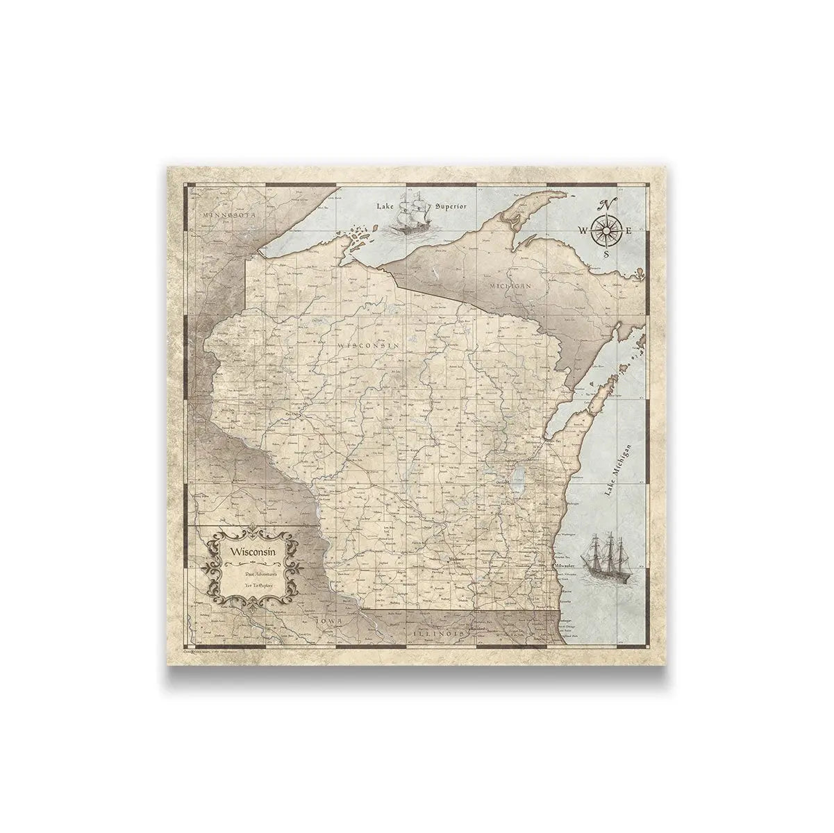 Push Pin Wisconsin Map (Pin Board) - Rustic Vintage CM Pin Board