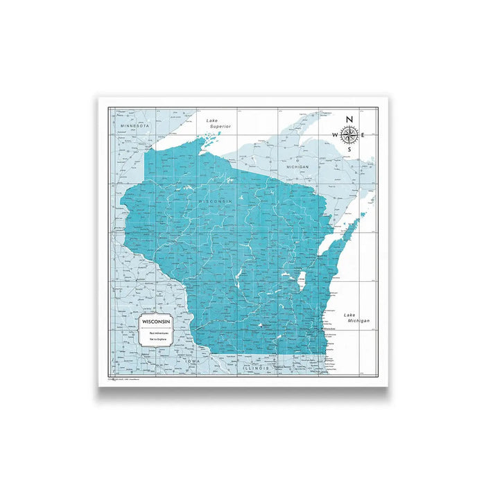 Push Pin Wisconsin Map (Pin Board) - Teal Color Splash CM Pin Board