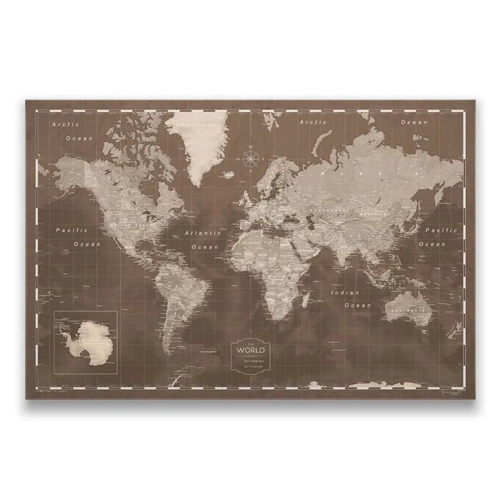 Push Pin World Map (Pin Board) - Deep Espresso CM Pin Board